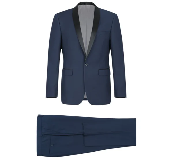 Men's Slim Fit 2-Piece Shawl Lapel Tuxedo Navy Blue Suit