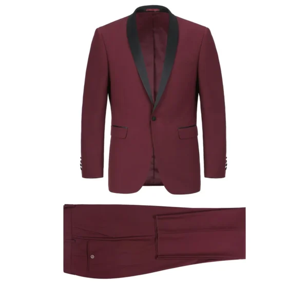 Men's Slim Fit 2-Piece Shawl Lapel Tuxedo Burgundy Suit