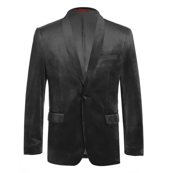 Men's Slim Fit Stretch Black Shawl Tuxedo Blazer - Image 2