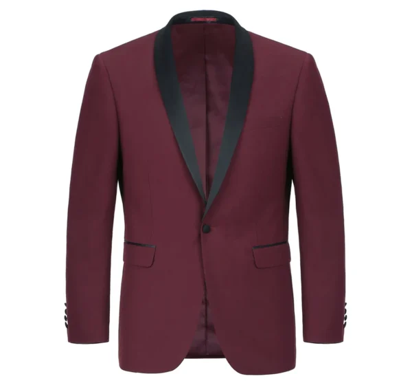 Men's Slim Fit 2-Piece Shawl Lapel Tuxedo Burgundy Suit - Image 8
