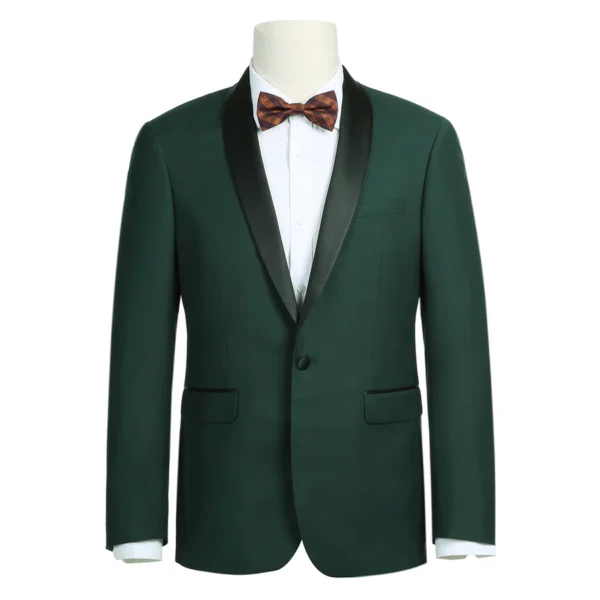 Men's Slim Fit 2-Piece Shawl Lapel Tuxedo Dark Green Suit - Image 2