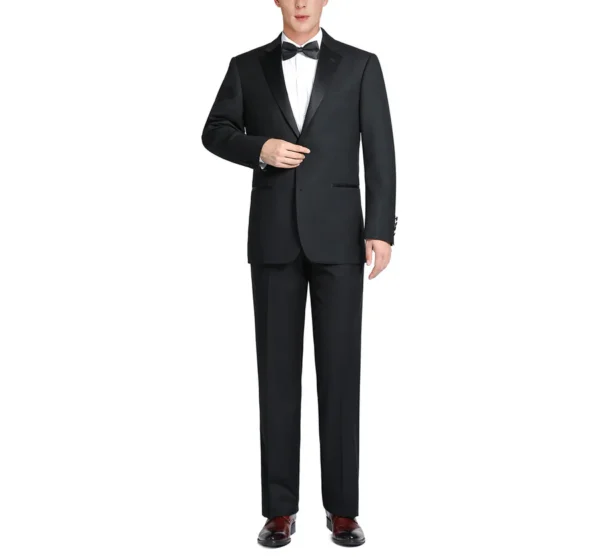 Men's Satin Notched Lapel 2-Piece Black Wool Tuxedo - Image 2