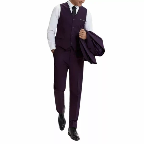 Men’s Three Piece Purple Casual Slim Fit Suit - Image 3