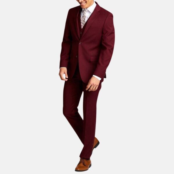 Berlin 3 Piece Wedding Mens Maroon Suit - Image 5