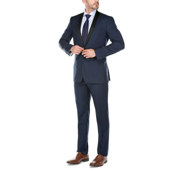 Men's Slim Fit 2-Piece Shawl Lapel Tuxedo Navy Blue Suit - Image 2