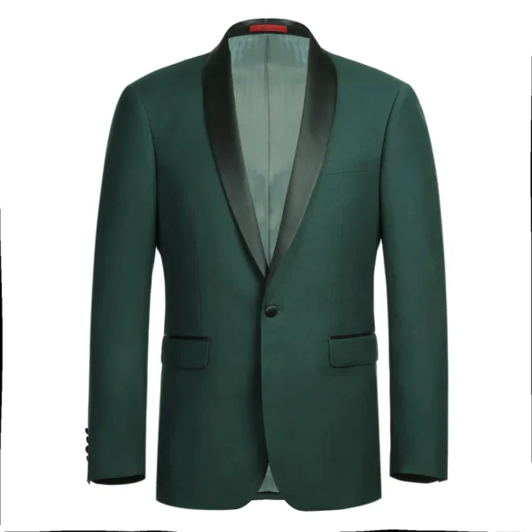 Men's Slim Fit 2-Piece Shawl Lapel Tuxedo Dark Green Suit - Image 8