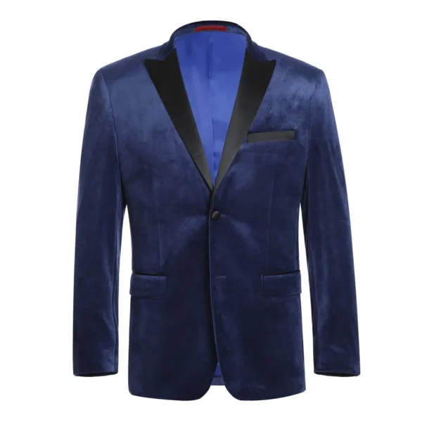 290-7 Men's Slim Fit Stretch Blue Tuxedo Blazer - Image 2