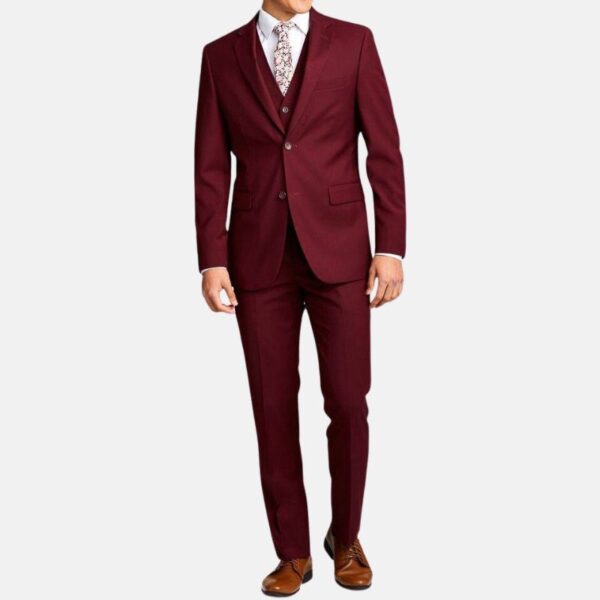 Berlin 3 Piece Wedding Mens Maroon Suit - Image 2