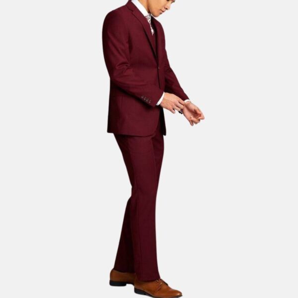 Berlin 3 Piece Wedding Mens Maroon Suit - Image 4