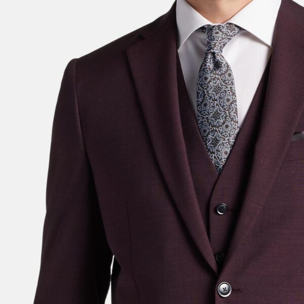 Slim Fit 3 Piece Burgundy Suit Mens - Image 2
