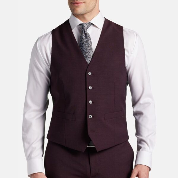 Slim Fit 3 Piece Burgundy Suit Mens - Image 6