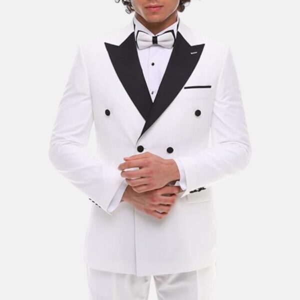 Double Breasted 2 Piece White Groom Tuxedo Suit