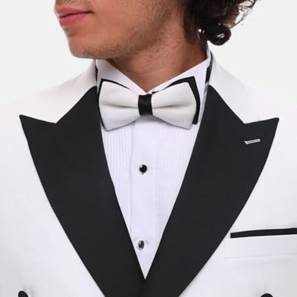 Double Breasted 2 Piece White Groom Tuxedo Suit - Image 2