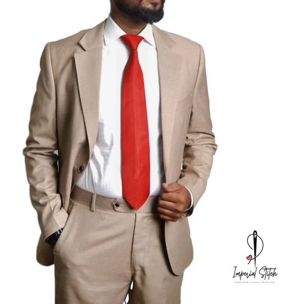 Slim Fit Designer Two Piece Tan Color Men's Suit For Wedding - Image 2