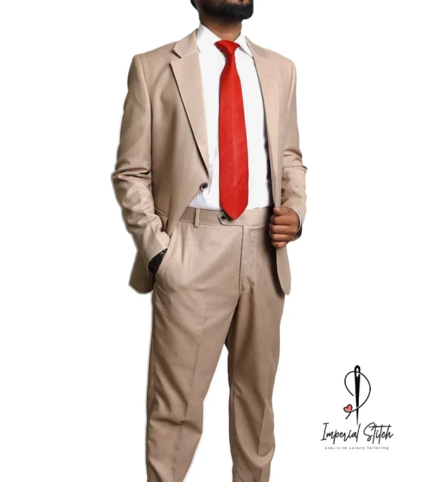 Slim Fit Designer Two Piece Tan Color Men's Suit For Wedding - Image 4