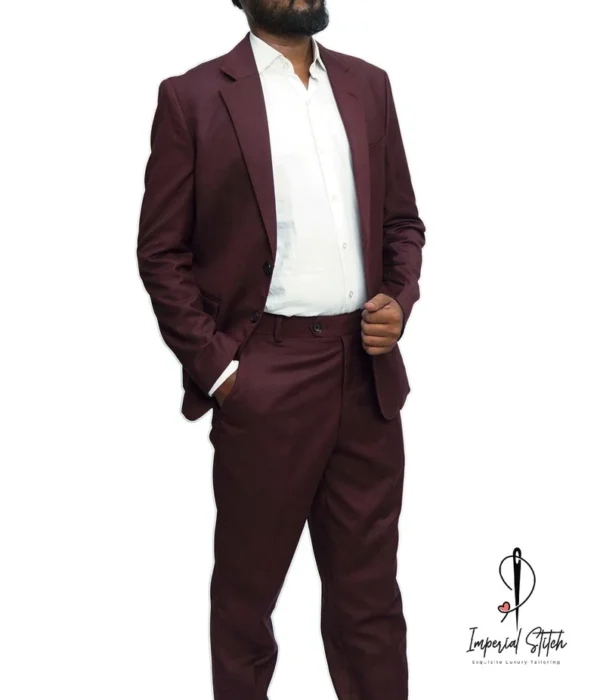 Slim Fit Designer Two Piece Burgundy Men's Suit For Wedding - Image 4