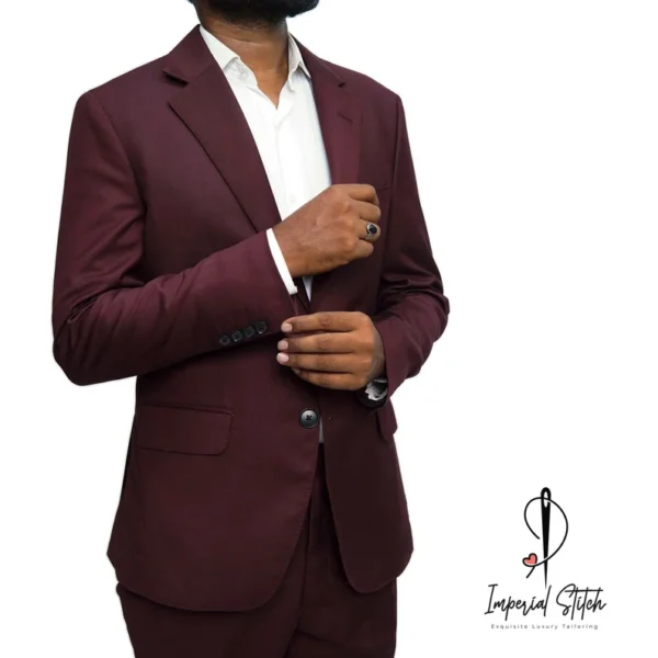 Slim Fit Designer Two Piece Burgundy Men's Suit For Wedding