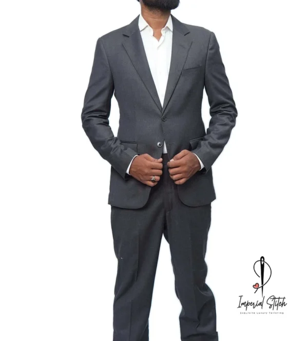 Slim Fit Designer Two Piece Dark Grey Color Men's Suit For Wedding - Image 2