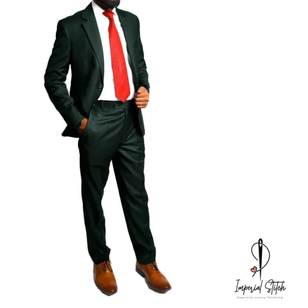 Slim Fit Designer Two Piece Green Men's Suit For Wedding - Image 3