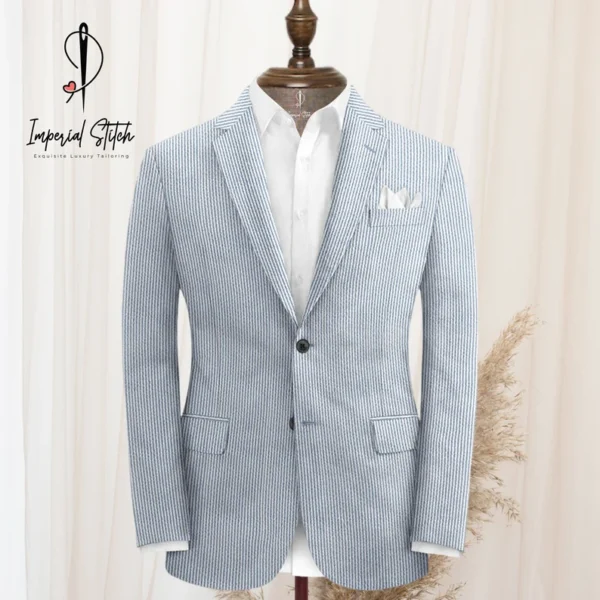 Blue Seersucker Suit Men's Traditional Three Piece - Image 4