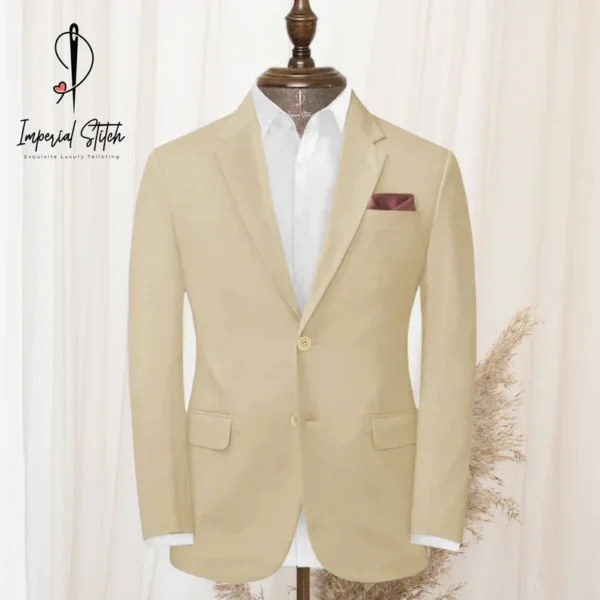 Beige Feather Cotton Canvas Stretch Suit Men's - Image 6