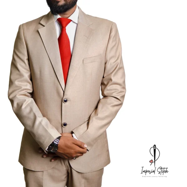 Slim Fit Designer Two Piece Tan Color Men's Suit For Wedding