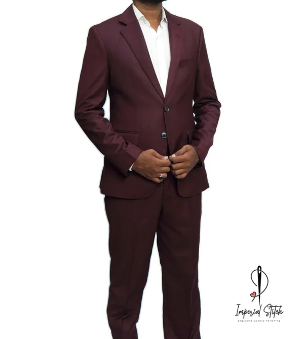 Slim Fit Designer Two Piece Burgundy Men's Suit For Wedding - Image 2