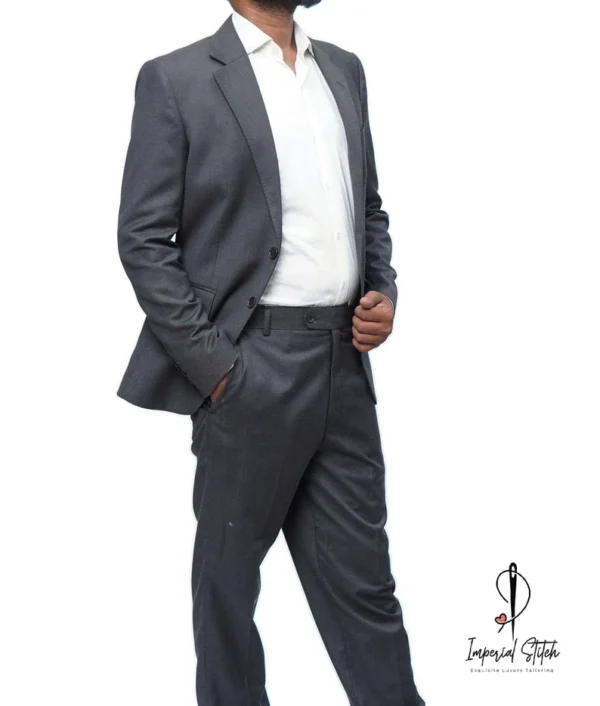 Slim Fit Designer Two Piece Dark Grey Color Men's Suit For Wedding - Image 3