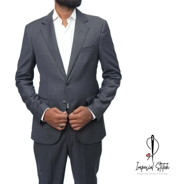 Slim Fit Designer Two Piece Dark Grey Color Men's Suit For Wedding - Image 4