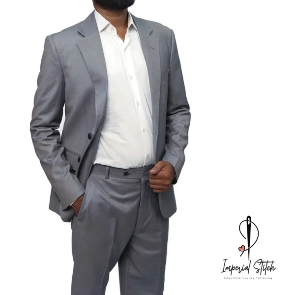Slim Fit Designer Two Piece Grey Color Men's Suit For Wedding - Image 5