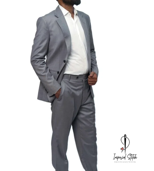 Slim Fit Designer Two Piece Grey Color Men's Suit For Wedding - Image 4
