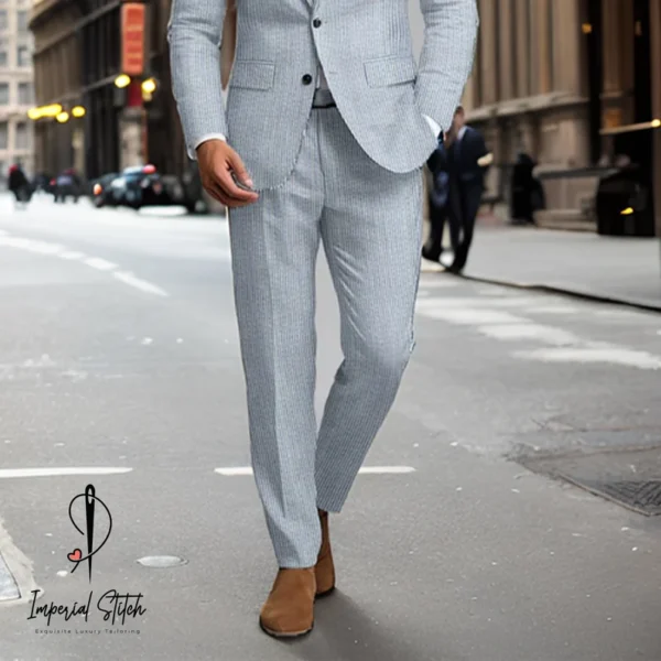 Blue Seersucker Suit Men's Traditional Three Piece - Image 2