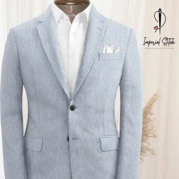 Blue Seersucker Suit Men's Traditional Three Piece - Image 5