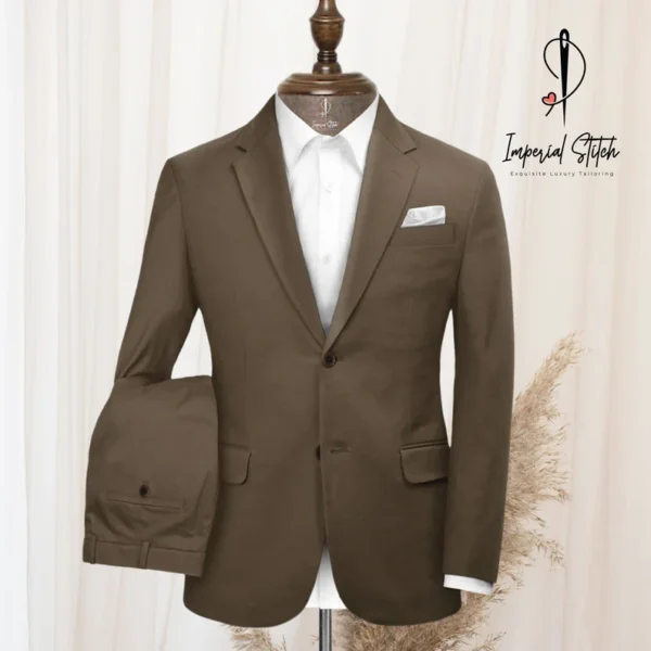 Stretch Summer Brown Chino Suit Men's Traditional Three Piece - Image 3