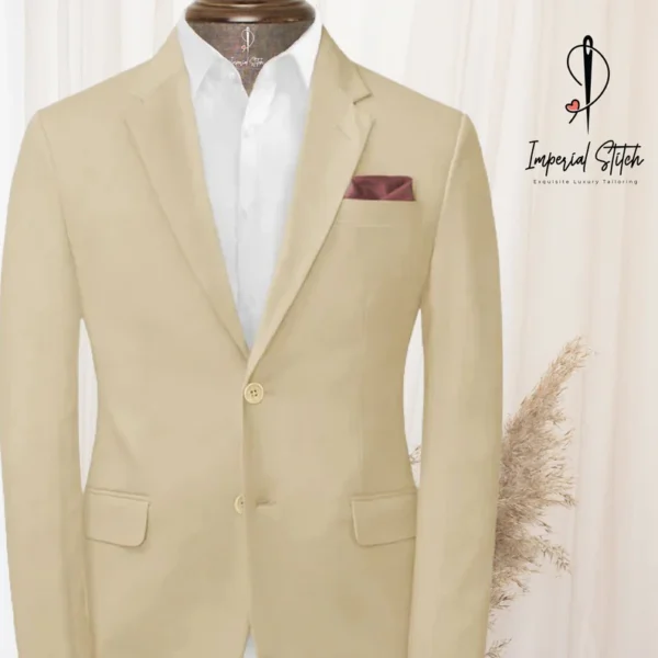 Beige Feather Cotton Canvas Stretch Suit Men's - Image 2