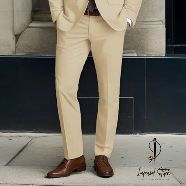 Beige Feather Cotton Canvas Stretch Suit Men's - Image 3