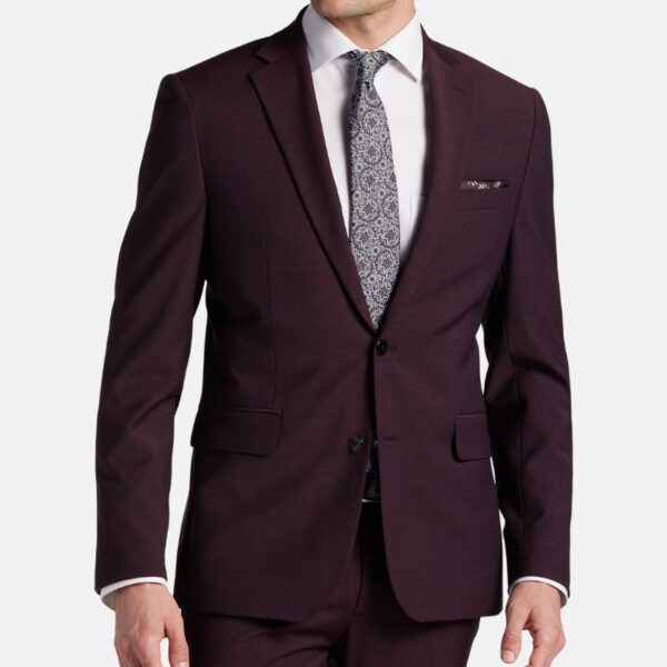 Slim Fit 3 Piece Burgundy Suit Mens - Image 4