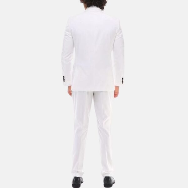 Double Breasted 2 Piece White Groom Tuxedo Suit - Image 3
