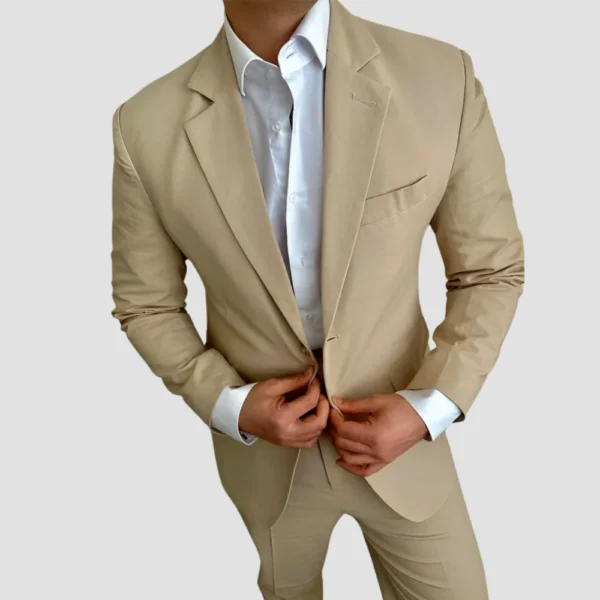 Light Brown Linen Mens 2 Piece Suit