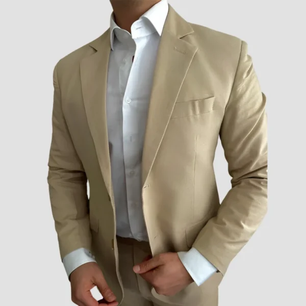 Light Brown Linen Mens 2 Piece Suit - Image 2