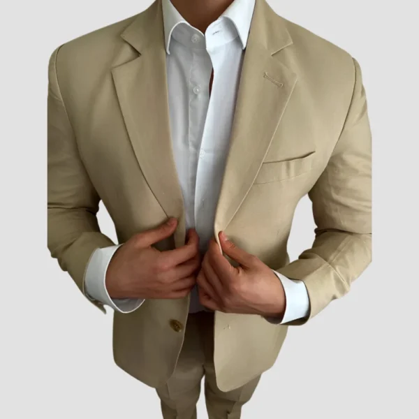Light Brown Linen Mens 2 Piece Suit - Image 4