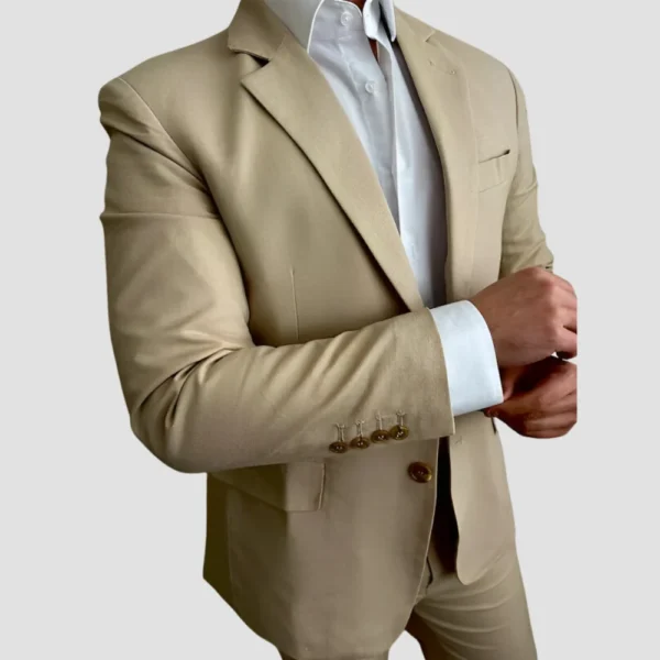 Light Brown Linen Mens 2 Piece Suit - Image 3