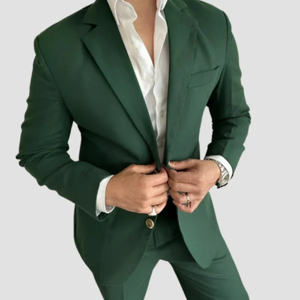 Mens Two Piece Green Linen Suit - Image 2