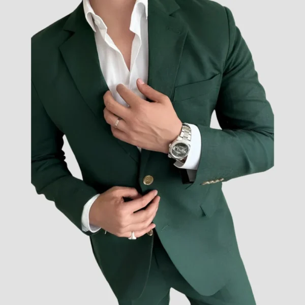 Mens Two Piece Green Linen Suit - Image 3