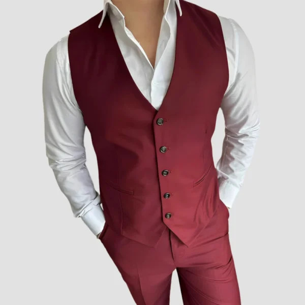 Classy Three Piece Burgundy Suit Wedding Men - Image 3